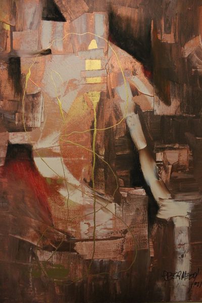 Brown Figure with Gold Lines