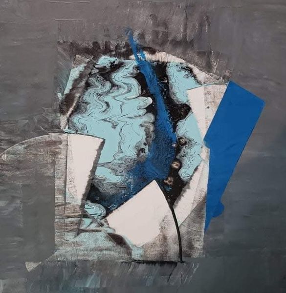 Grey, Blue and White